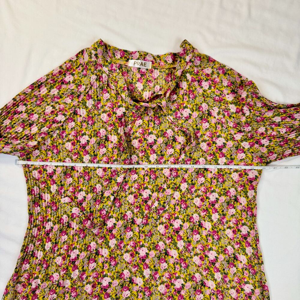 Prae Floral Bell Sleeve Blouse Women's Yellow Pink Boho Cottagecore Prarie - Picture 7 of 12